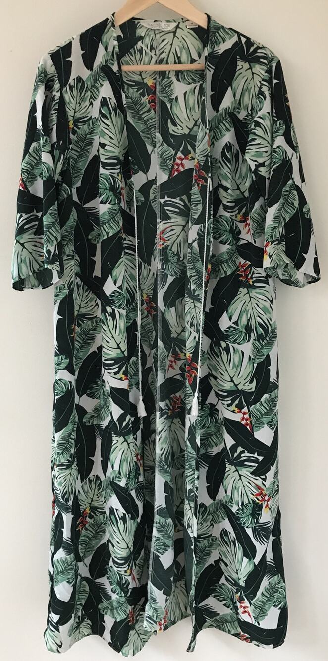 Rachel Zoe Green Tropical Jungle Monstera Print Robe Duster Cover Up One Size